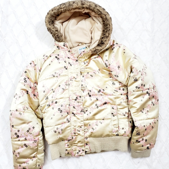 Old Navy Other - Old Navy Floral Blossom Faux Fur Hooded Jacket